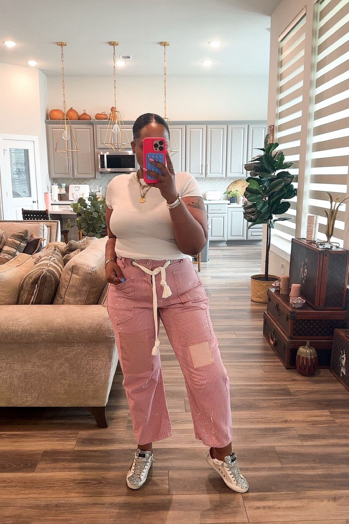 
Top- medium 
Pants-  tts 29 
Sneakers-  tts 

Casual outfit - casual style - casual - moxie jeans - jeans - pink pants - stripe pants - spring outfit - summer outfit - sneakers - vacation outfit -  #ltkstyletip #ltkfindsunder50 #ltkfindsunder100                 