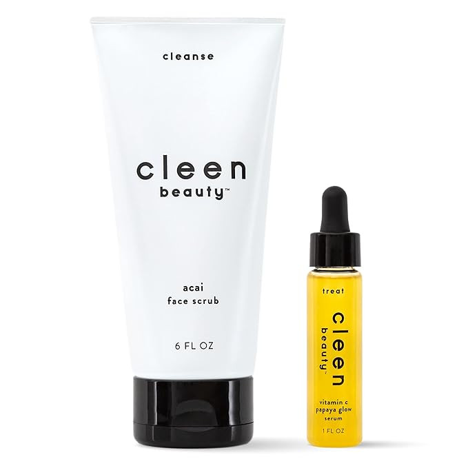 Cleen Beauty Glow Essentials Skincare Set | Acai Face Scrub + Vitamin C Papaya Glow Serum | Exfol... | Amazon (US)
