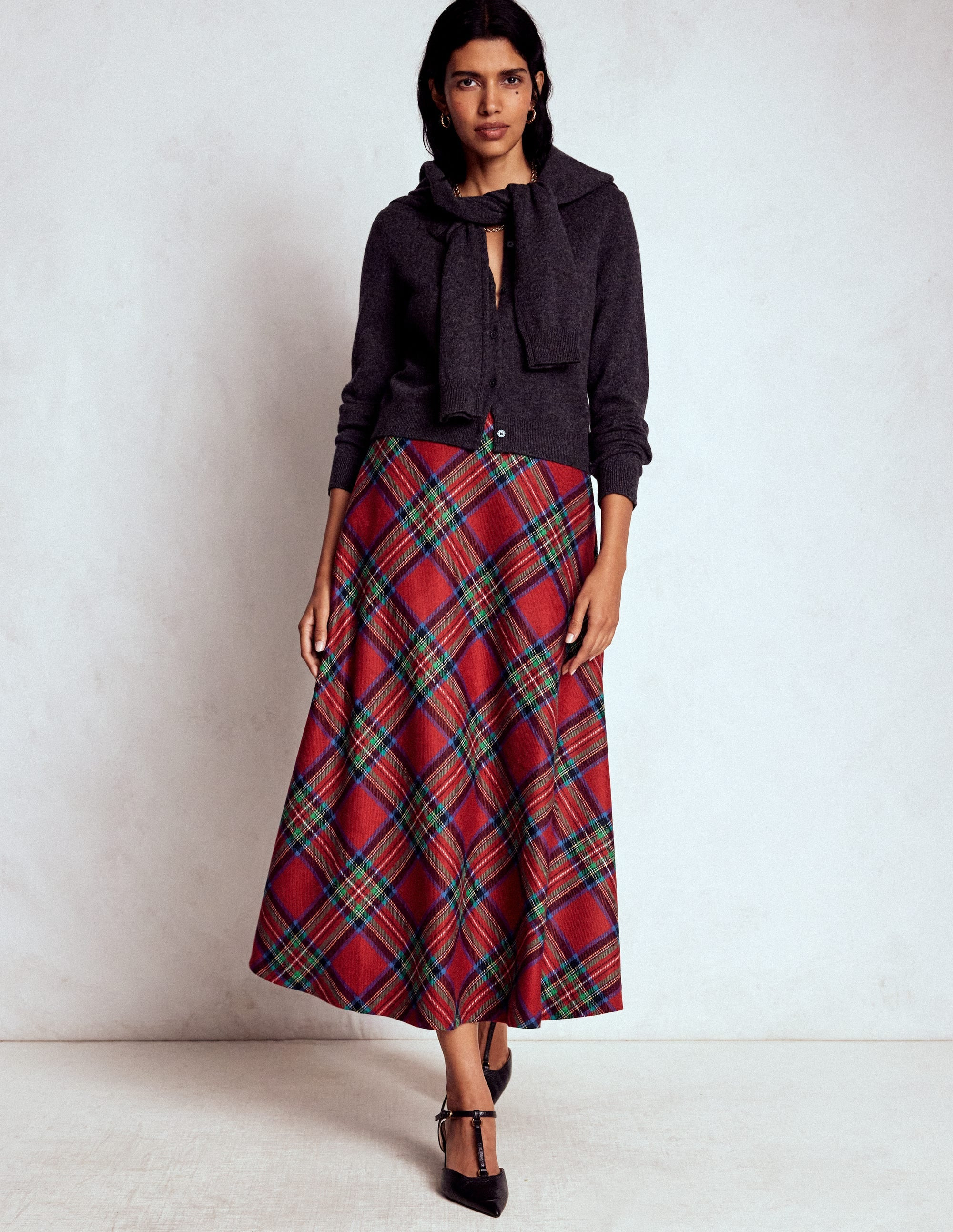 Hayley Wool Midi Skirt-Red, Blue and Green Check | Boden UK