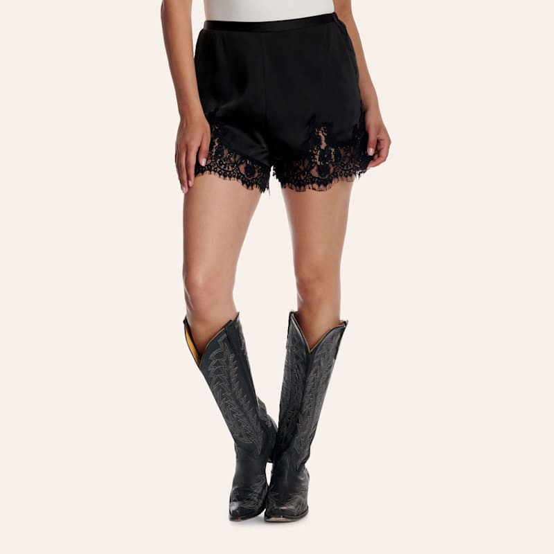 TCEC Women's Black Floral Lace Trim Shorts | Cavender's