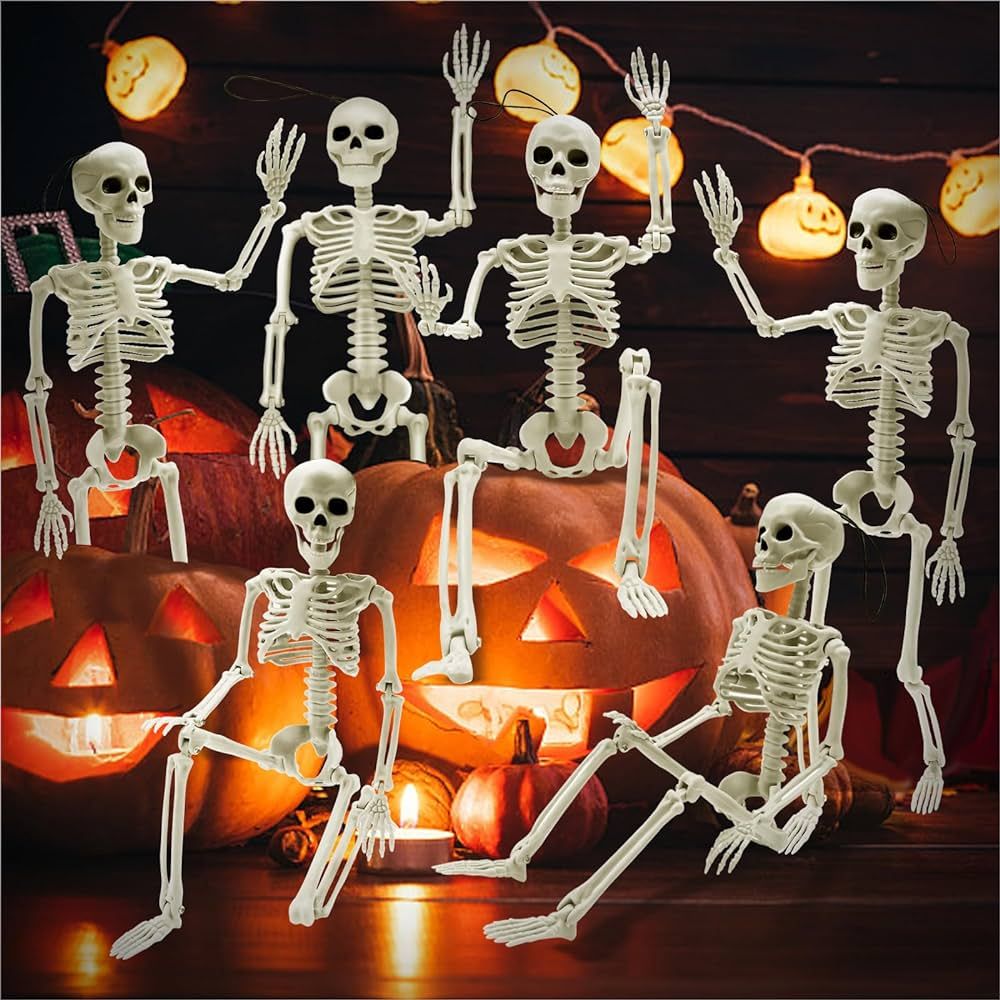 HOLILURE 6 Pack Halloween Skeleton Decoration, 16" Poseable Skeleton Full Body Skeleton with Mova... | Amazon (US)