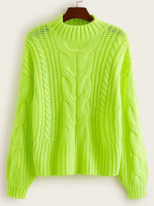 Neon Lime Cable Knit Sweater | SHEIN