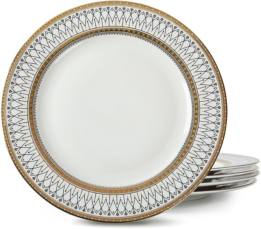 YEWUDHOM 10.5 Inch Ceramic Dinner Plates Set of 4,Gold Thread and Printed Design Cutlery Set,Scra... | Amazon (US)