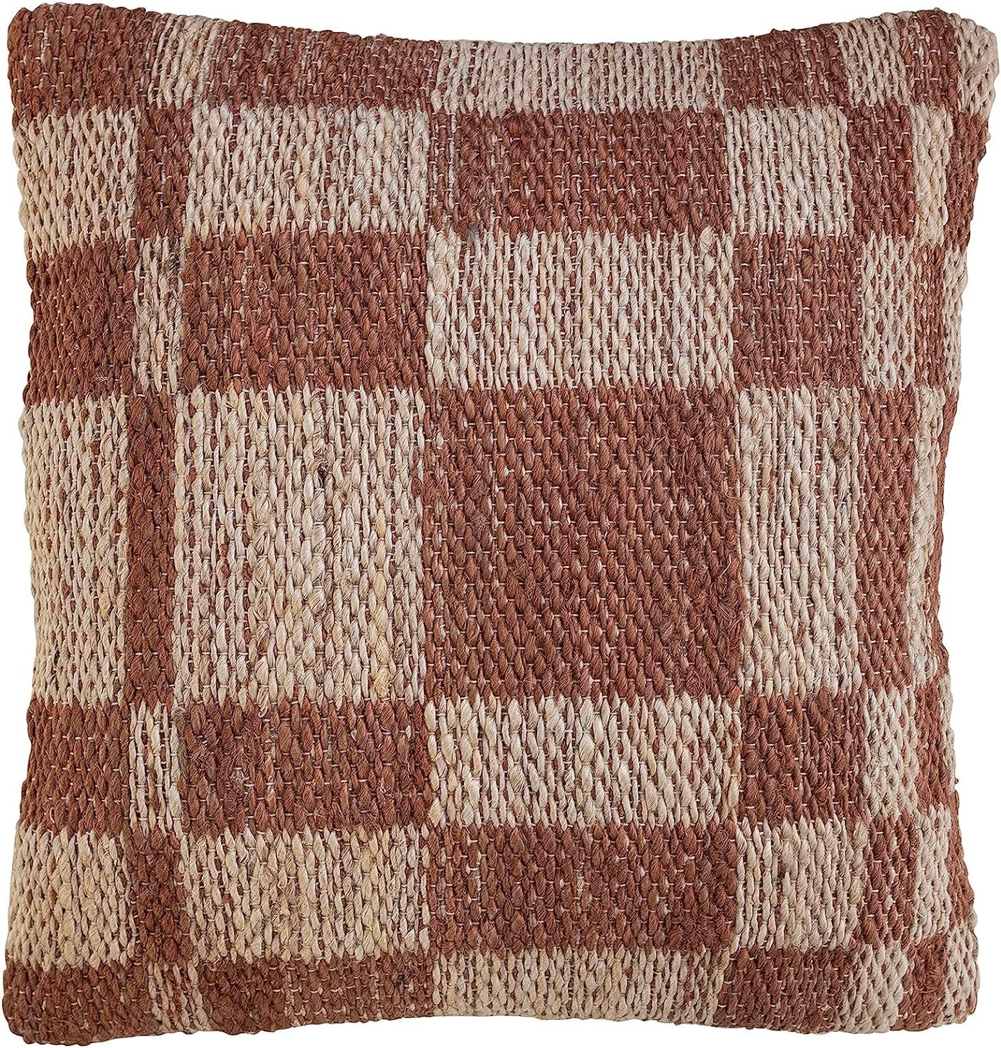 Creative Co-Op 20 Inches Woven Jute and Cotton Square Pattern, Brown and Natural Pillow | Amazon (US)