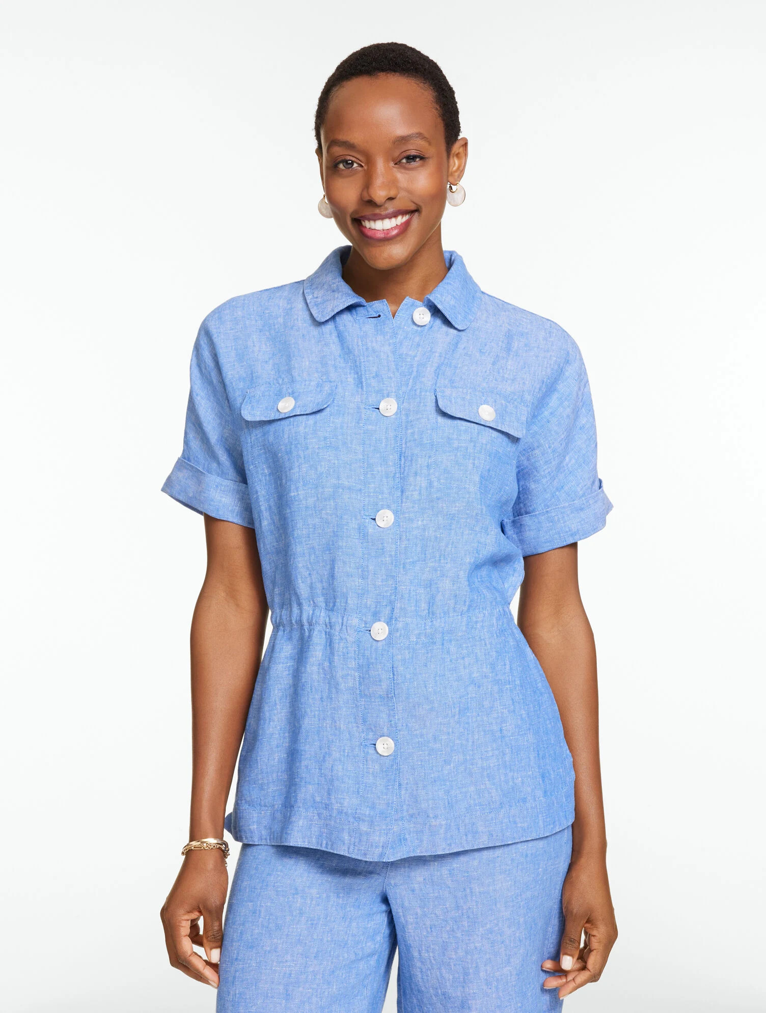Washed Linen Cinched Shirt Jacket | Talbots