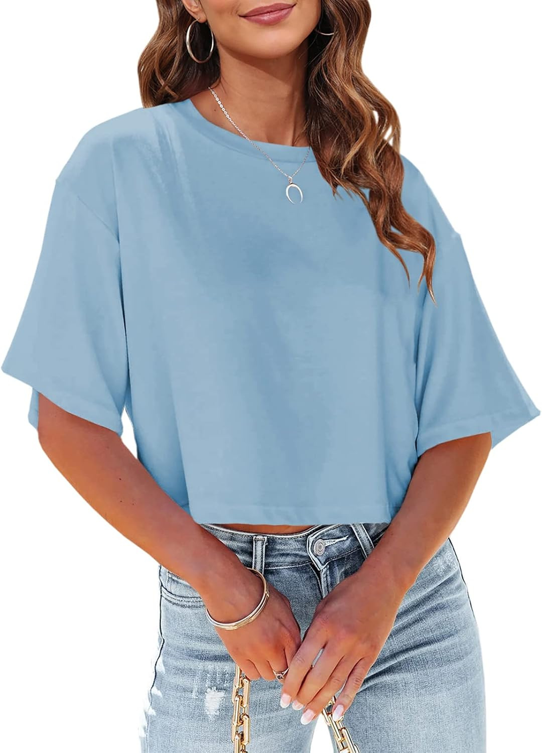 Tankaneo Womens Summer Crop Tops Half Sleeve Casual Cropped T-Shirts | Amazon (US)