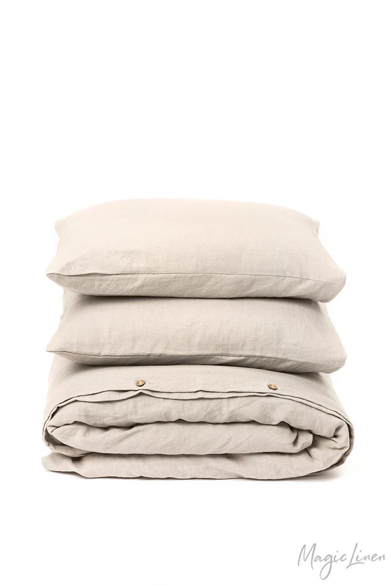 Linen bedding set in Natural Linen (Oatmeal) color (duvet cover + 2 pillowcases). US King, Queen. | Etsy (AU)