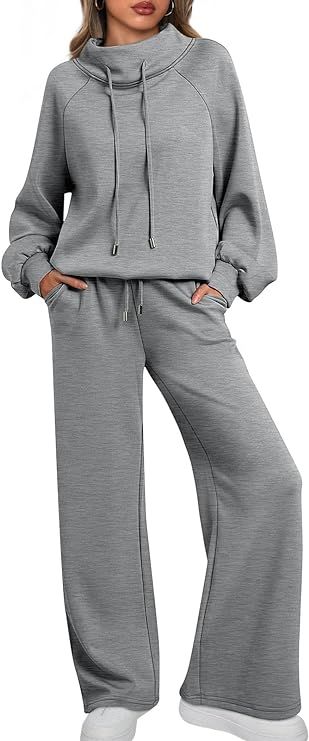 AUTOMET Lounge Sets for Women Sweatsuits 2 Piece Outfits 2023 Fall Drawstring Sweatshirt Wide Leg... | Amazon (US)