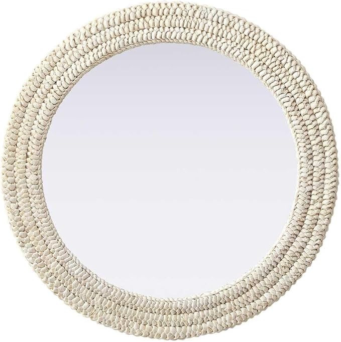 Elegant Decor Round Cornhusk Mirror 30X30 Linen White | Amazon (US)
