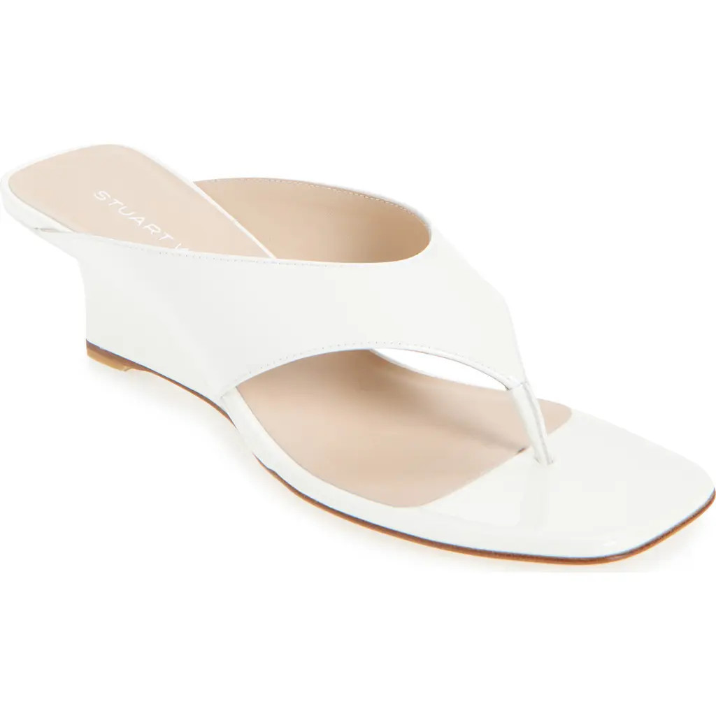 Stuart Weitzman Vinnie 50 Wedge Thong Sandal in Blanco White at Nordstrom, Size 4.5 | Nordstrom