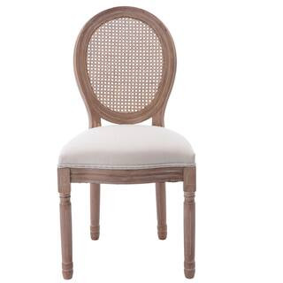 LUCKY ONE Classic Beige Fabrice Upholstered With Rattan Back French Dining Chair(Set of 2) WF-538... | The Home Depot