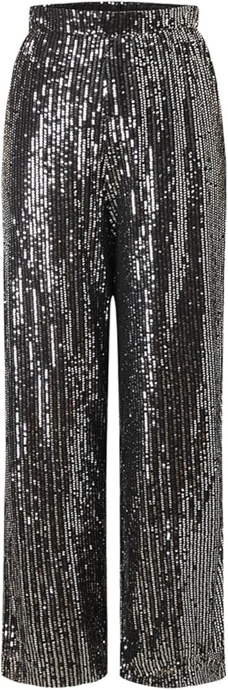 Aelidiya Women's Glitter Sequin Long Loose Pants Bling Party Clubwear Elastic Casual Pants | Amazon (US)