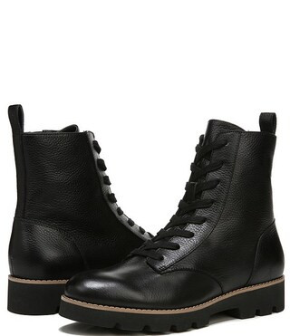 Vionic Lani Leather Lace-Up Lug Sole Combat Booties | Dillard's | Dillard's