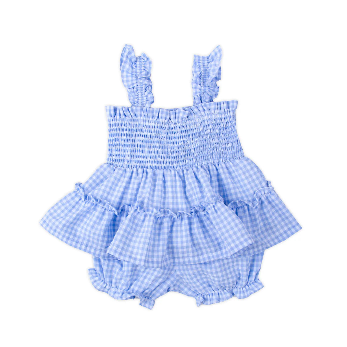Light Blue Gingham Smocked Willow Bloomer Set | Classic Whimsy