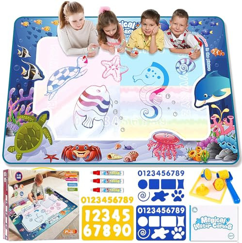 Water Doodle Mat Toddler Drawing 40 X 32 Inches Large Magic Mat Painting Writing Color Drawing Mat Toys for Age 3-4 Mess Free Coloring Toddler Toys for Age 3 4 5 6 7 Year Old Girl Boy Birthday Gift | Amazon (US)