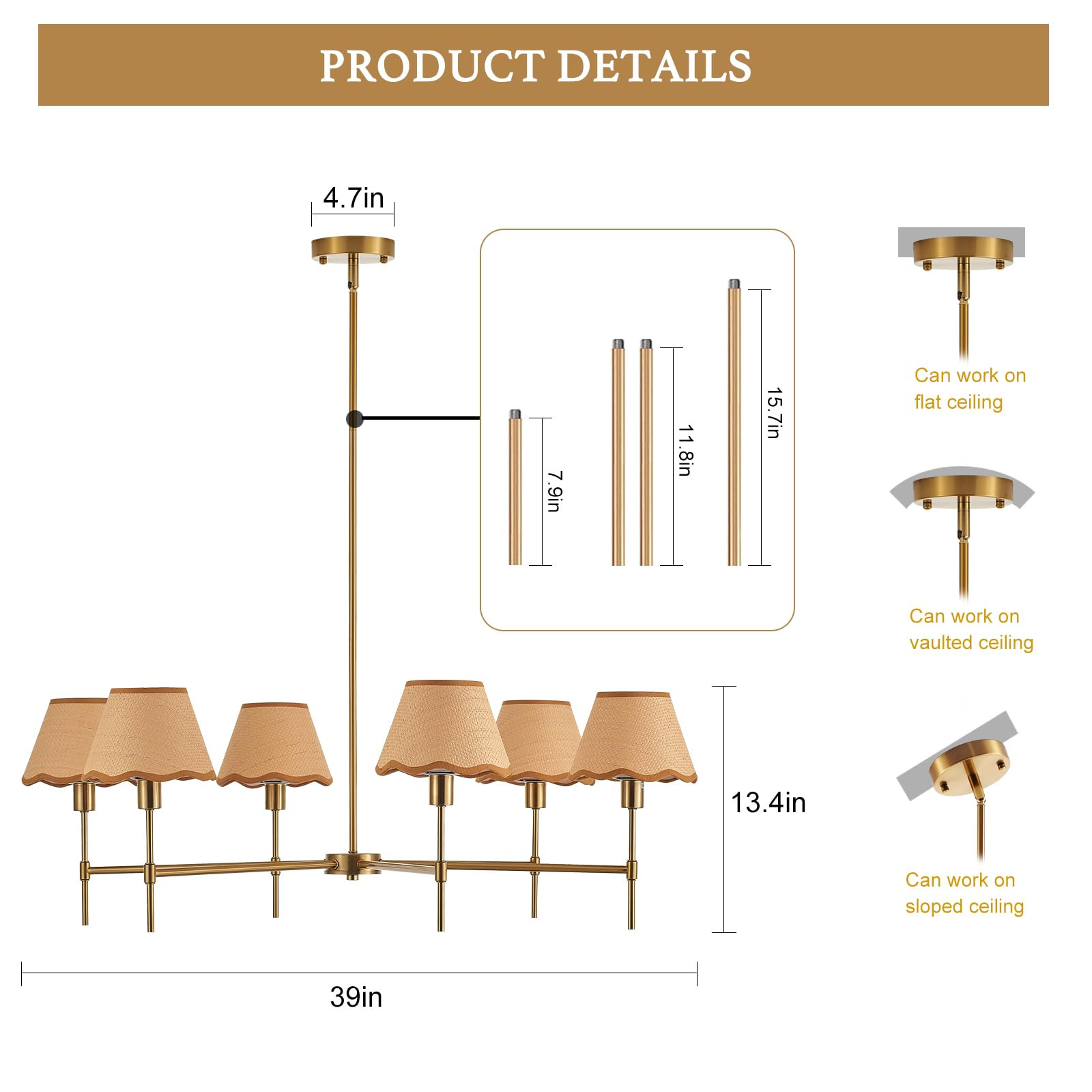 39” Large Rattan Chandelier 6-Light Hand-Woven Boho Wicker Chandeliers Farmhouse Vintage Golden... | Amazon (US)