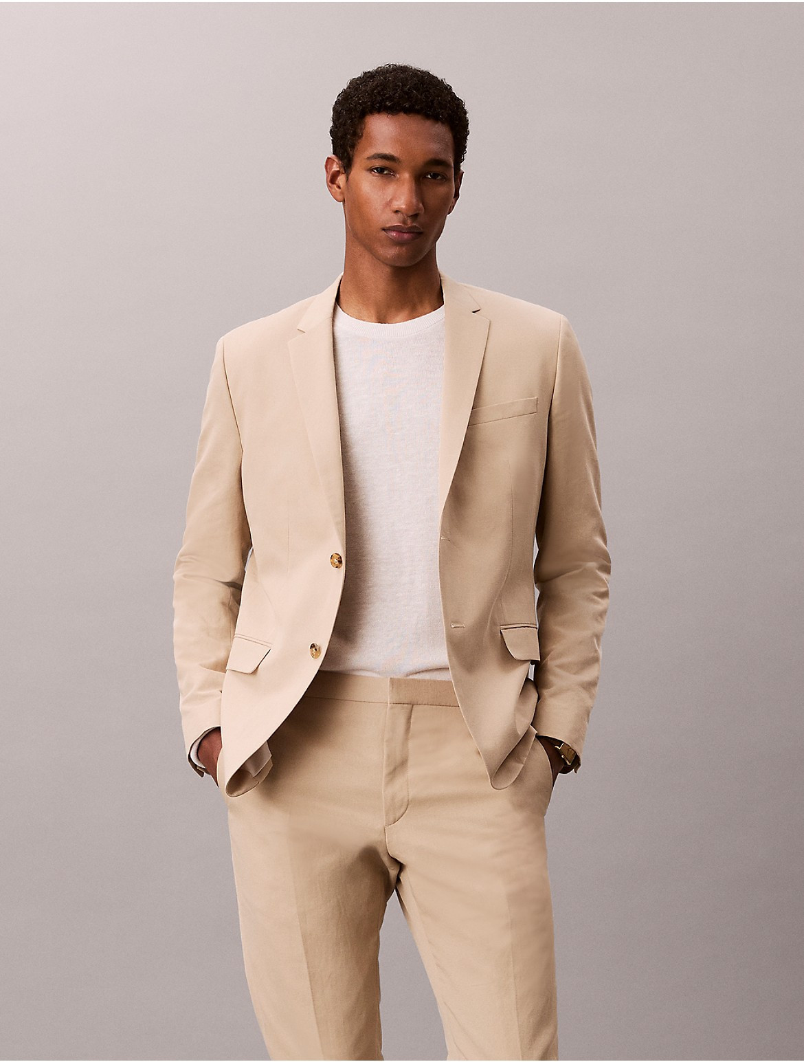 Calvin Klein Men's Linen Blend Slim Blazer - Brown - 48 | Calvin Klein (US)