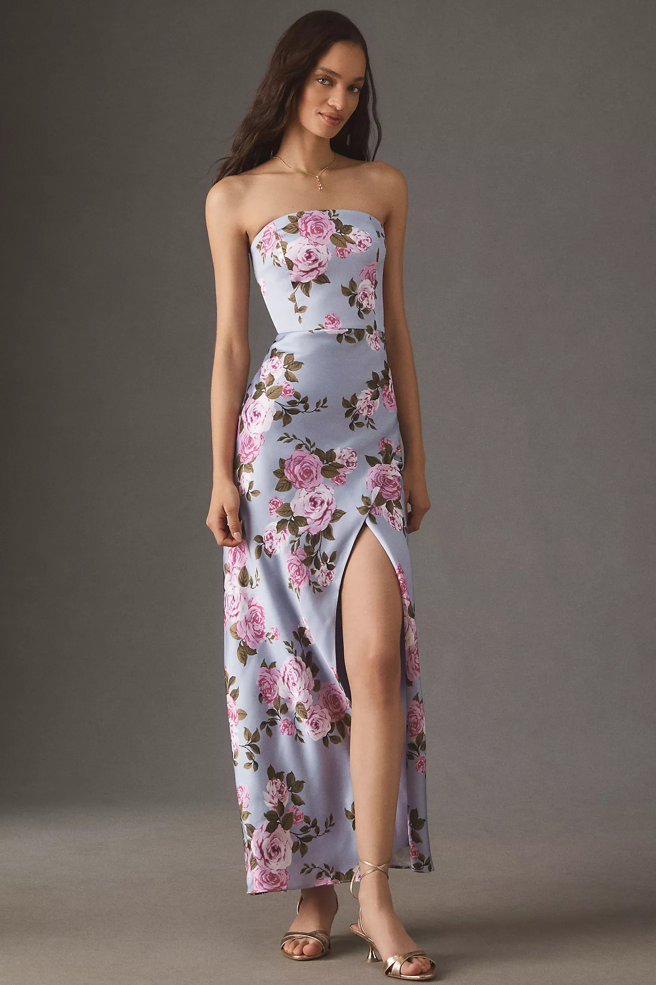 BHLDN Stretch Satin Strapless Side-Slit Maxi Dress | Anthropologie (US)