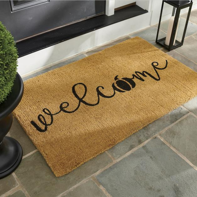 Welcome Pumpkin Coir Door Mat | Grandin Road | Grandin Road