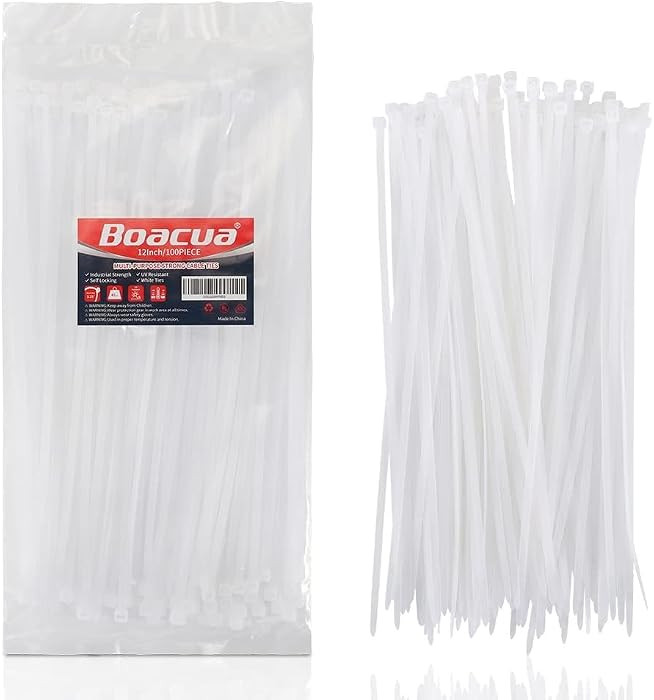 White Zip Ties Heavy Duty 12 inch,100 Pack,50LB, Cable Ties, Clear Zipties | Amazon (US)