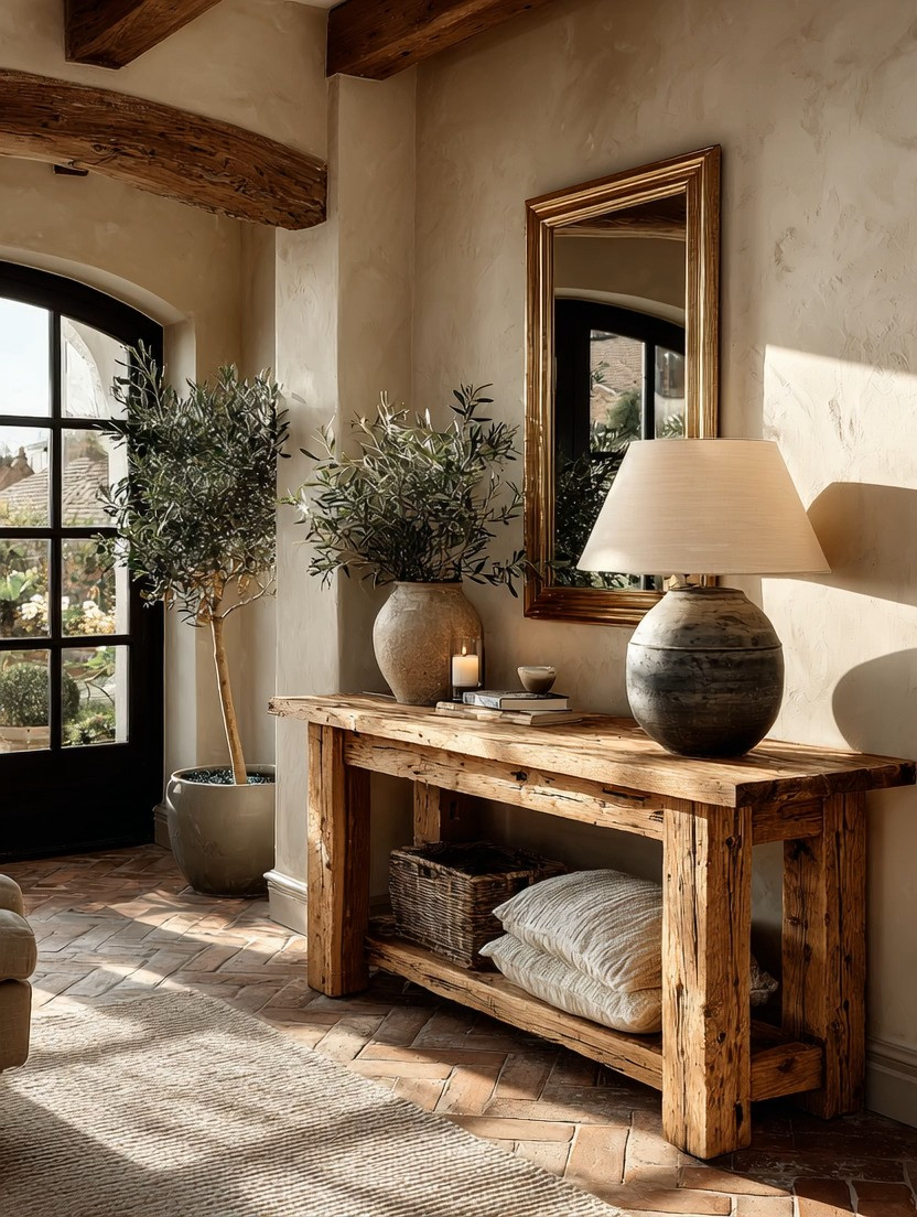 Stop scrolling and create this simple yet statement-making console moment.

A rustic wooden console.
An oversized sculptural table lamp.
A gold-framed mirror to reflect the light.
An olive tree in the corner.
And one softly glowing candle.

That’s it.

This is how you turn an empty wall into a warm, designer-inspired focal point. The mix of raw wood, soft neutrals, and gold accents creates a timeless European countryside feel — elegant without trying too hard.

Sometimes the most beautiful spaces are created with just a few intentional pieces.

#ConsoleTableStyling #EntrywayDecor #RusticElegance #EuropeanInspired #OliveTreeDecor #WarmInteriors #TimelessDesign #HomeStyling #NeutralHome #StatementDetails 

 #LTKHome