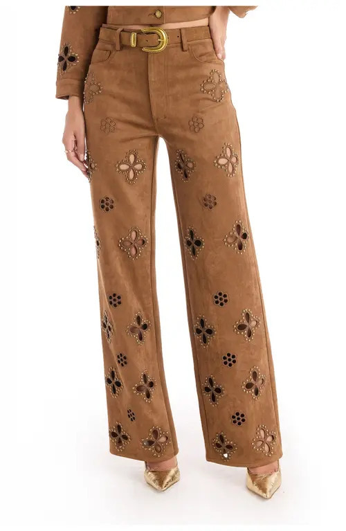The Noli Shop Kaia Suede High Rise Jean in Cognac at Nordstrom, Size 30 | Nordstrom