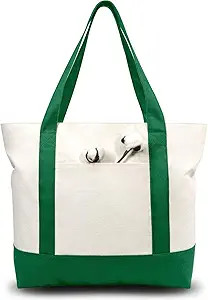 TOPDesign 1-Pack Canvas Tote Bag with an External Pocket, Reusable Grocery Shopping Bag, Top Zipp... | Amazon (US)