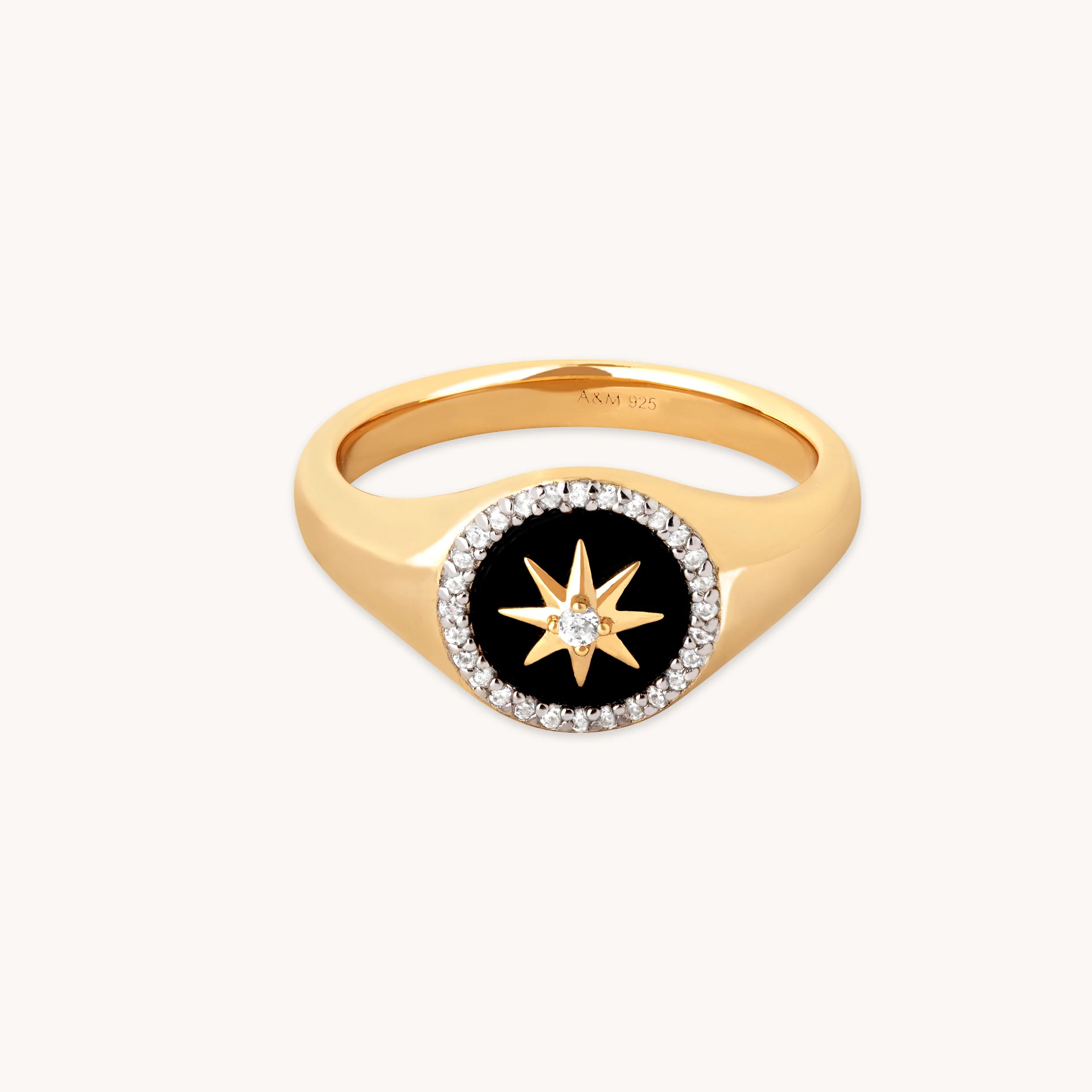 Black Star Signet Ring in Gold | Astrid & Miyu UK
