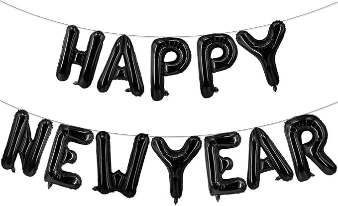 16 Inch Black Happy New Year Letter Balloons, Big 2025 Happy New Year Letter Balloons Foil Black ... | Amazon (US)