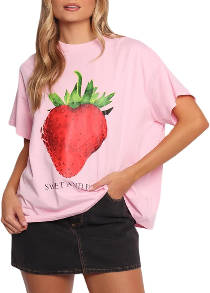 Women Y2k Oversized Summer Tops Cute Fruit Loose Fit Vintage T Shirts Crew Neck Aesthetic Graphic... | Amazon (US)