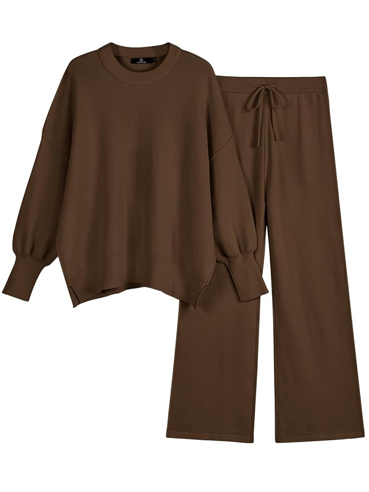 LILLUSORY Women 2 Piece Outfits Sweatsuit Oversized Knit Pullover Sweater Tops Wide Leg Pants Lou... | Amazon (US)