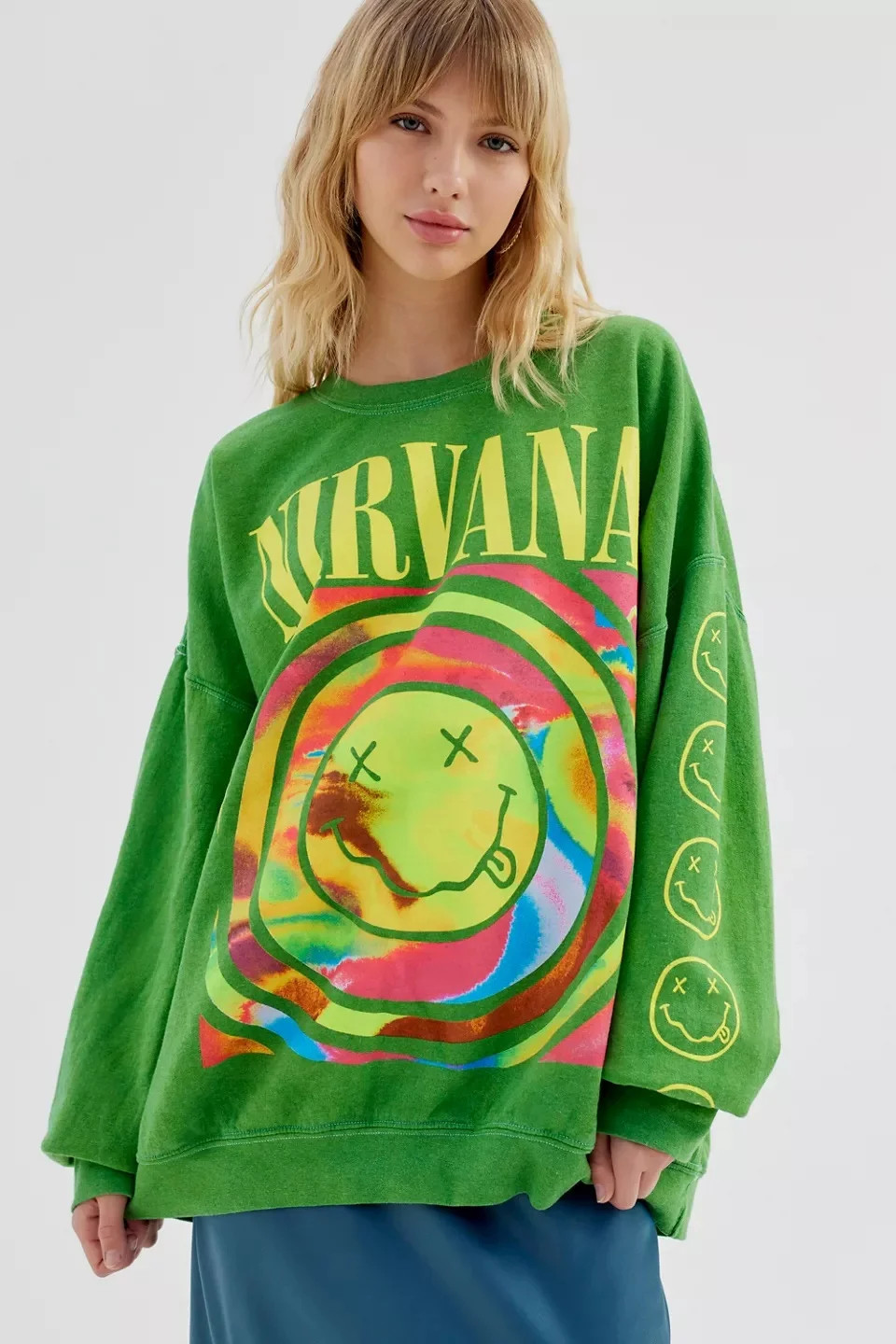 Urban Outfitters Women's Green Oversized Sweatshirt Spiral Smile Face Crewneck Top (Large/X-Large... | Walmart (US)