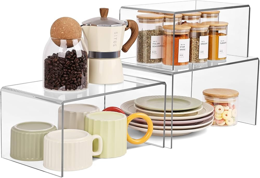 3 Pieces Clear Cabinet Organizer, 5mm Acrylic Kitchen Shelves Organizer Spice Rack Clear Display ... | Amazon (US)