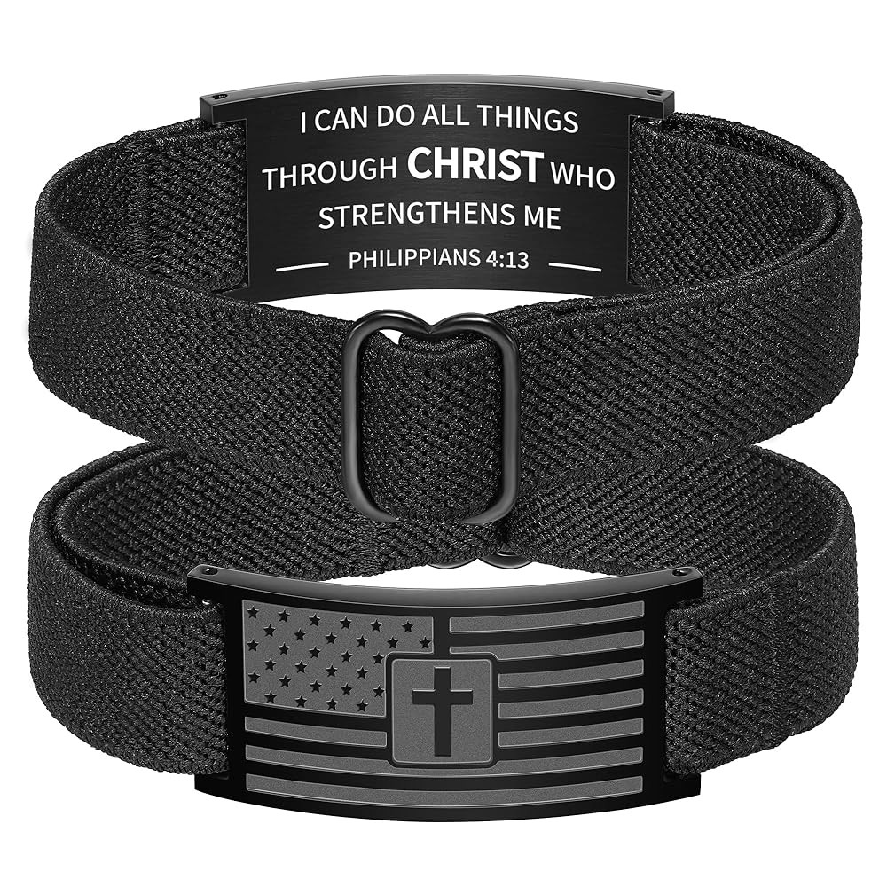 Zocomi American Flag Cross Bible Verse Bracelet for Men Boys, Black Elastic Stretch Strap Adjusta... | Amazon (US)