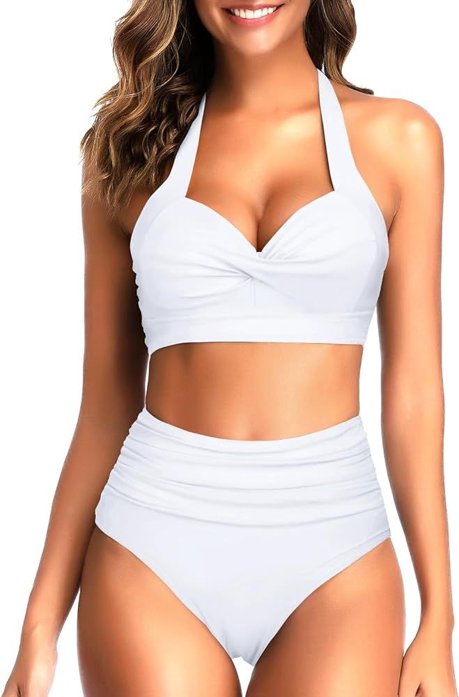 Tempt Me Women's Bikini Sets Two Piece Retro Swimsuit High Waisted Bikini Tummy Control Ruched Ha... | Amazon (US)