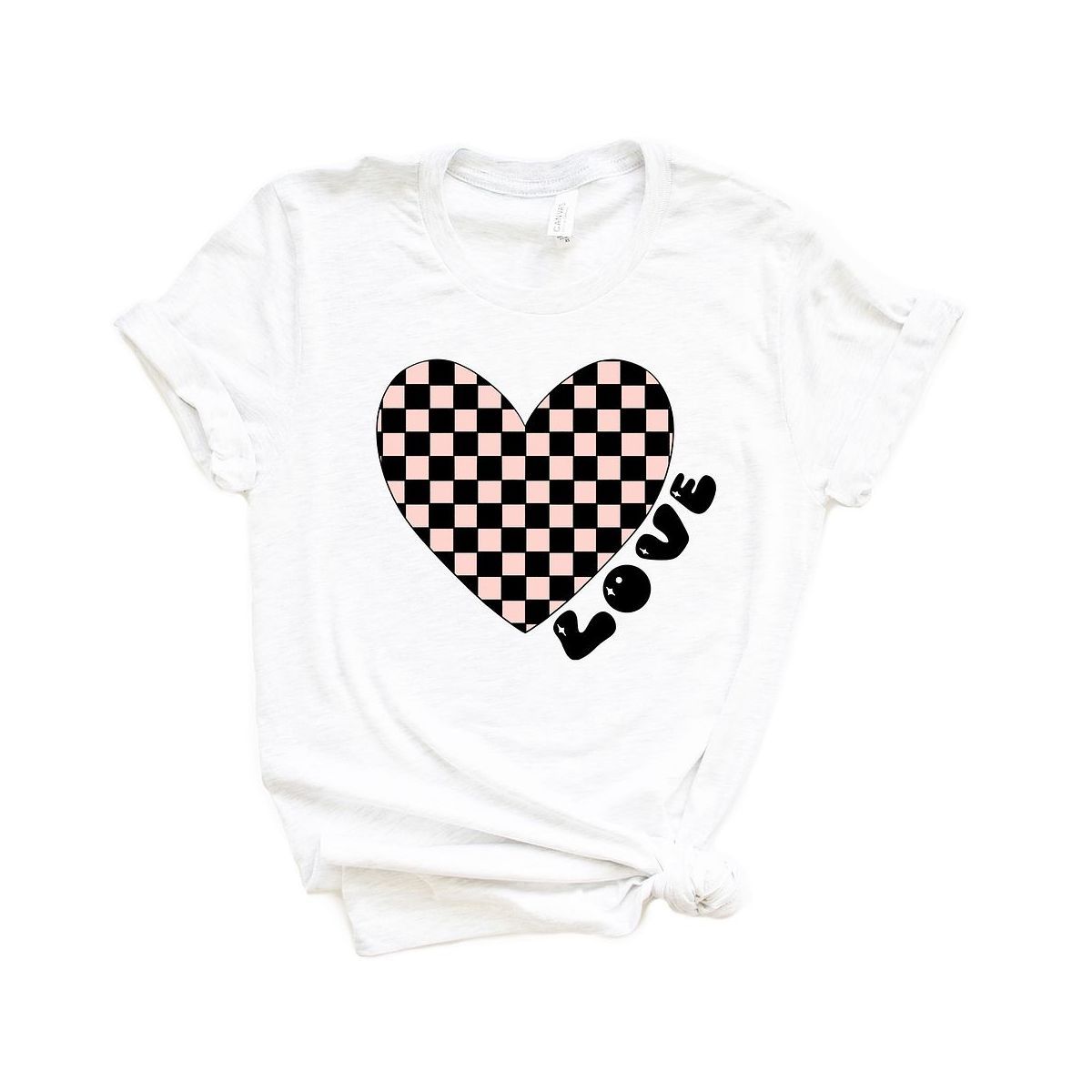 Simply Sage Market Women's Checkered Heart Black Short Sleeve Graphic Tee | Target