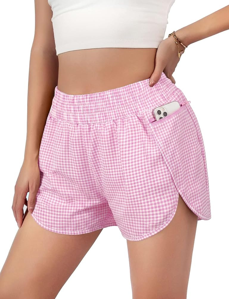 Blooming Jelly Women's Quick-Dry Running Shorts Athletic Gym Plaid Workout Shorts with Pocket 202... | Amazon (US)