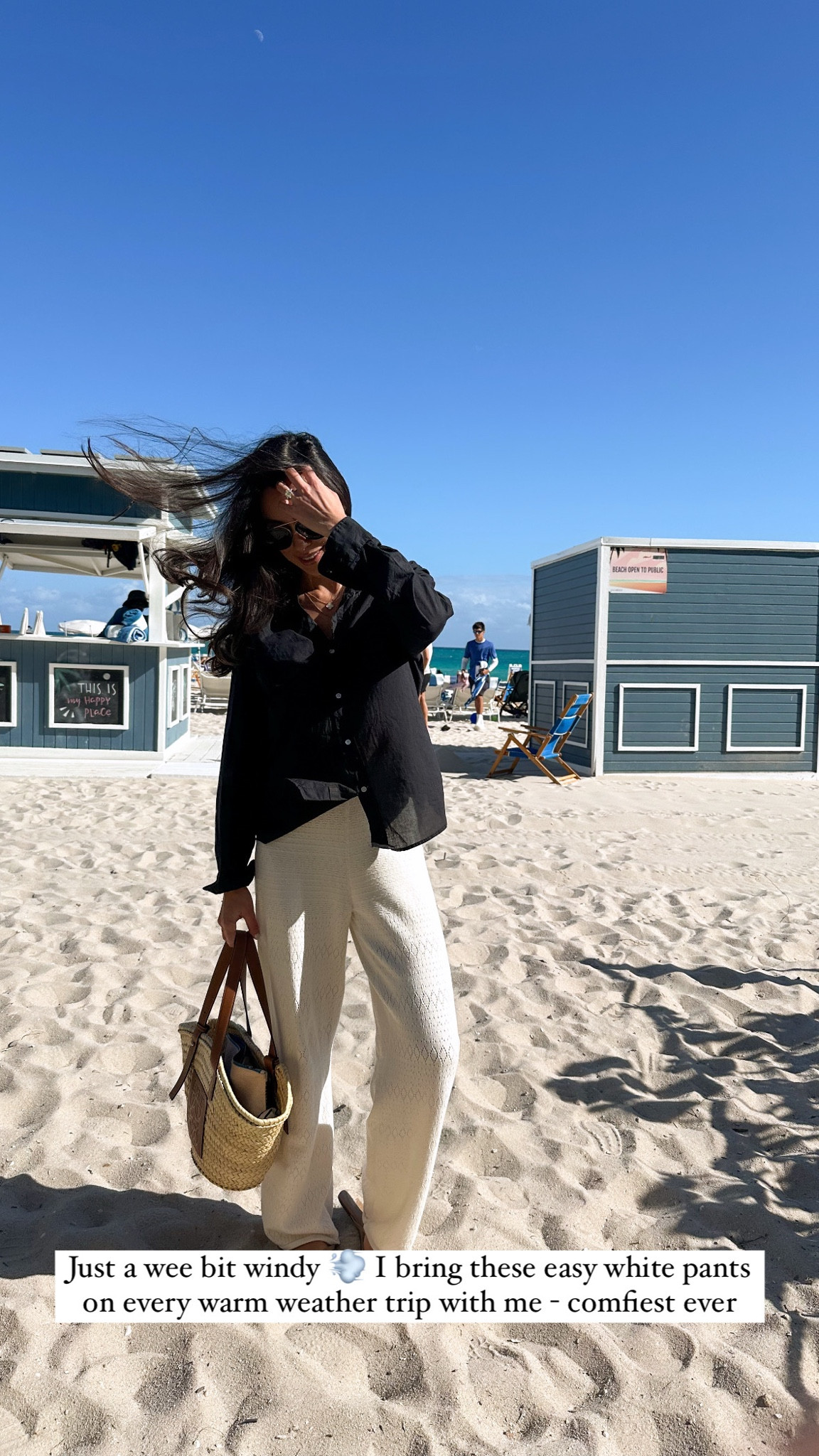 Beach look, button down shirt, white pants, vacation outfit, spring style  

#LTKStyleTip #LTKSeasonal #LTKTravel