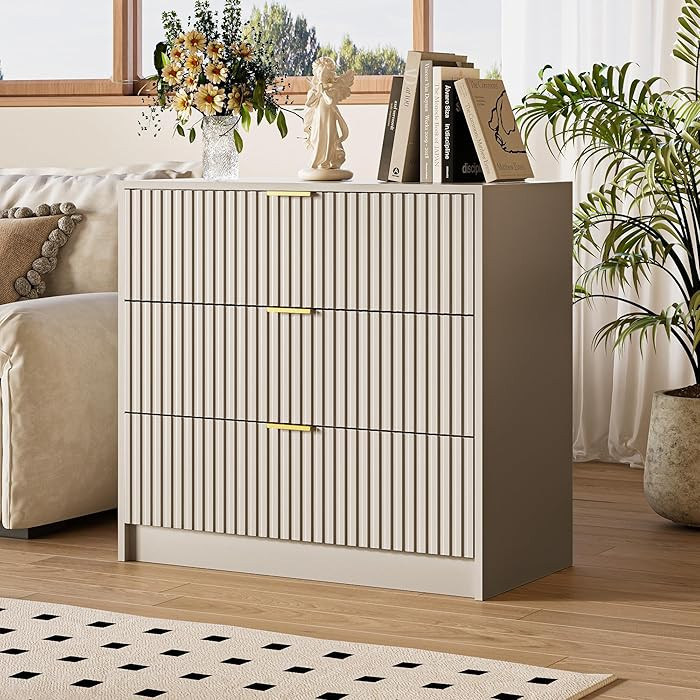 Fluted Dresser for Bedroom, 32 Inch Wide Nightstand with Large Drawer, 3 Drawer End Table for Bed... | Amazon (US)
