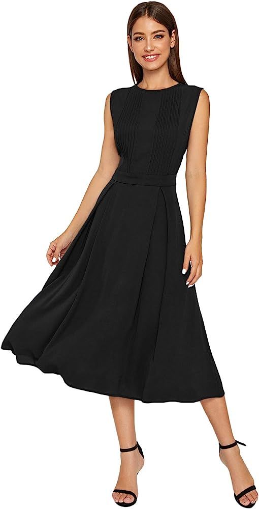 Milumia Women's Elegant Frilled Long Sleeve Pleated Fit and Flare Maxi Long Dress | Amazon (US)