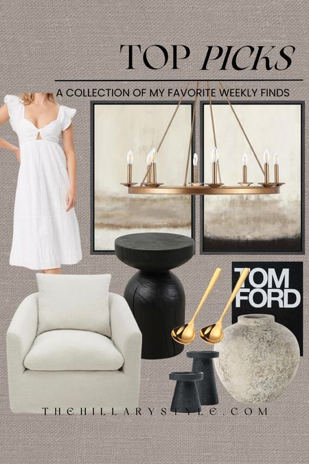 My Weekly Top Picks Fashion & Home: furniture, and fashion from Wayfair, target, Amazon, Walmart. Summer dress, wall art, gold chandelier, side table, Accent chair, ceramic vase, coffee table book, candleholders, kitchen, spoons..

#LTKSeasonal #LTKstyletip #LTKhome