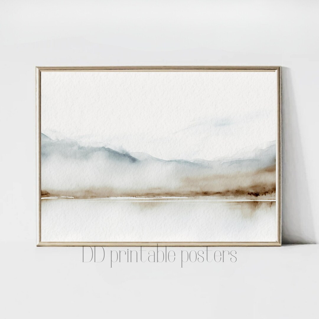 Watercolor Landscape Print, Minimalist Wall Art, Neutral Landscape Poster, Beige Brown Blue Print... | Etsy (US)