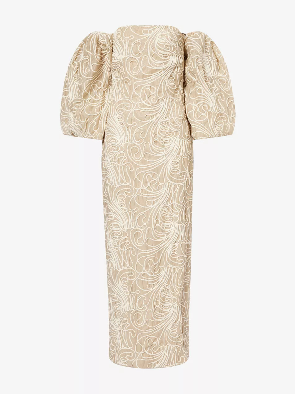 Embroidered Bubble-Sleeves Woven Maxi Dress | Selfridges