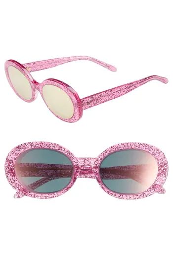 Women's Vow London Selena 53Mm Oval Sunglasses - Pink Glitter/ Pink Mirror | Nordstrom