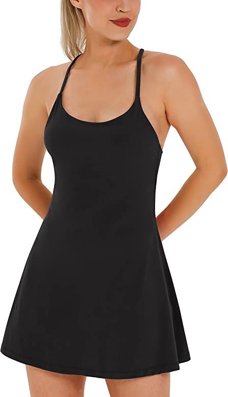 Womens Tennis Dress, Workout Dress with Built-in Bra & Shorts Pockets Exercise Dress for Golf Ath... | Amazon (US)