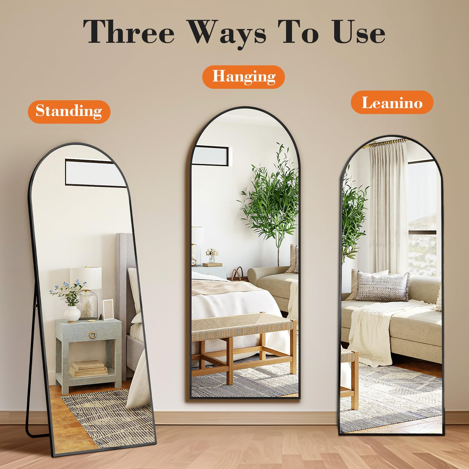 DUMOS Arched Full Length Mirror with Stand 64"x21" Floor Standing Aluminum Frame for Bedroom Body... | Amazon (US)