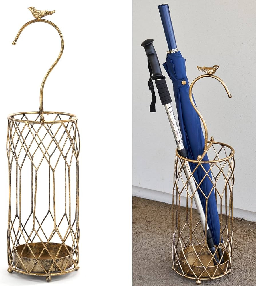 Umbrella Stand Rack, Gold Round Umbrella Holder for Entryway, Canes Walking Sticks Holder, Metal ... | Amazon (US)