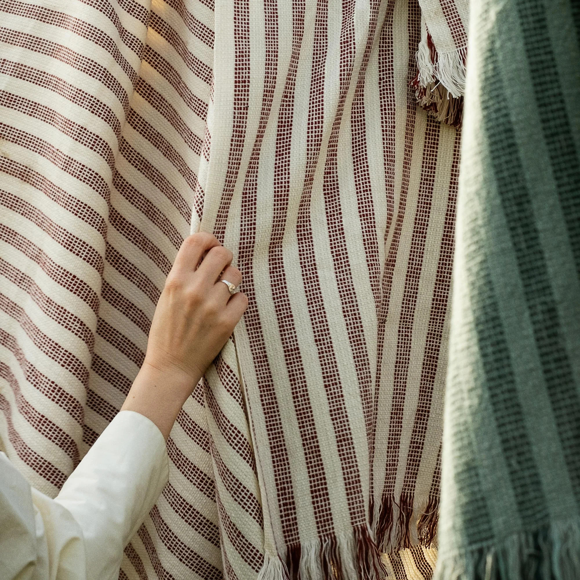 Rust Red Pembroke Stripe Wool Throw | Piglet