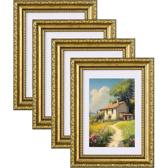 HBlife 5x7 Picture Frames Set of 4, Vintage Gold Photo Frames with Glass, Display 4x6 Photo with ... | Walmart (US)
