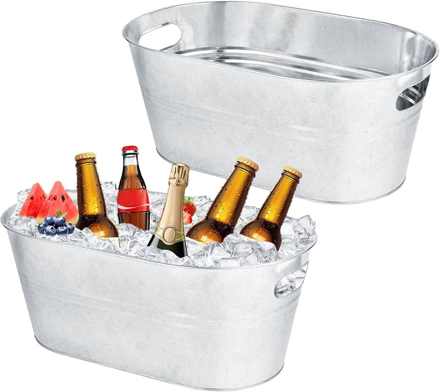 OBTANIM 2 Pack 4 Gallon Galvanized Ice Buckets Metal Champagne Drink Cooler Storage Ice Tub with ... | Amazon (US)